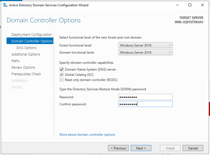 Specify DSRM password